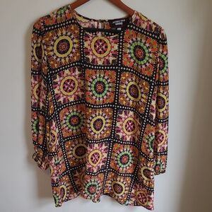 Johnny Was Boho Graphic Long Sleeved Blouse